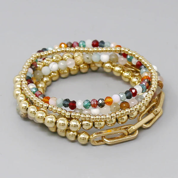 Stone & Glass Beaded Bracelet Set