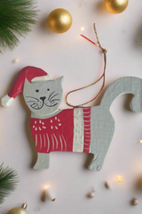 Hanging Cat Ornament - Red