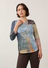 3/4 Sleeve Notch Neck Top