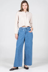 Wide Leg Front Tie Denim Pant