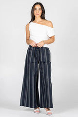 Linen Stripe Wide Leg Pant