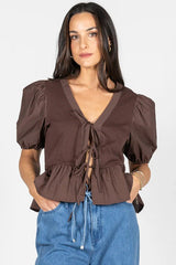Front Tie Ruffle Blouse