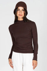 L/S Ruched High Neck Top