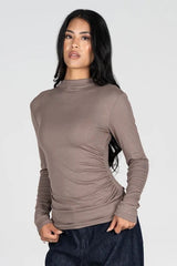 L/S Ruched High Neck Top