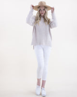 Crew Neck Sweater w/ Ribbed Front Detail