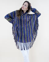 Turtleneck Sleeved Stripe Poncho