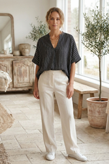 Coastal Ease Linen Top with Stripes