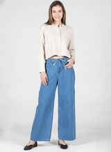 Wide Leg Front Tie Denim Pant