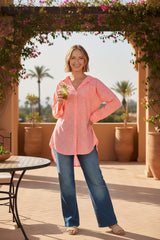 Coral Leopard Button-Down