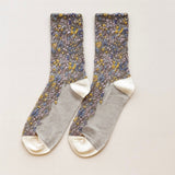 "Brueghel" Floral Applique and Pointelle Crew Sock