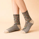 "Brueghel" Floral Applique and Pointelle Crew Sock
