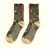 "Brueghel" Floral Applique and Pointelle Crew Sock