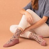 "Brueghel" Floral Applique and Pointelle Crew Sock