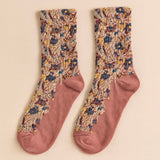 "Brueghel" Floral Applique and Pointelle Crew Sock