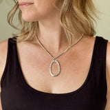 Oval Pendant Silver Ball Necklace Silver