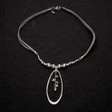 Oval Beaded Pendant Nk On Suede