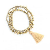 Triple Strand Crystal Bead Bracelet with Tassel