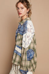 Plaid Patch Long Sleeve Button Up