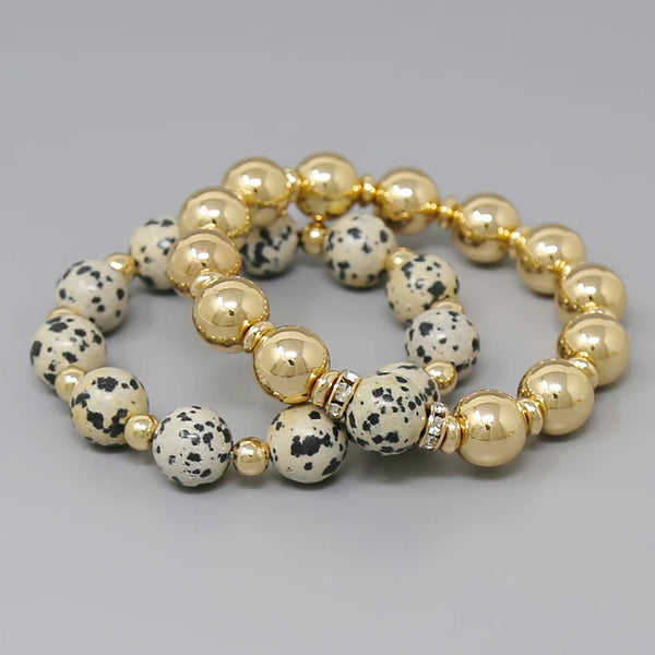 Natural Stone & Metal Stretch Bracelet Set