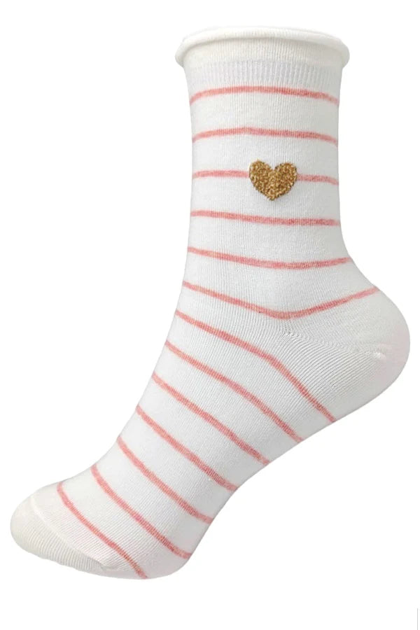 Heart Striped Crew Socks