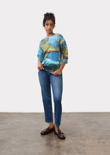 Drop Shoulder 3/4 Sleeve Crew Neck Top