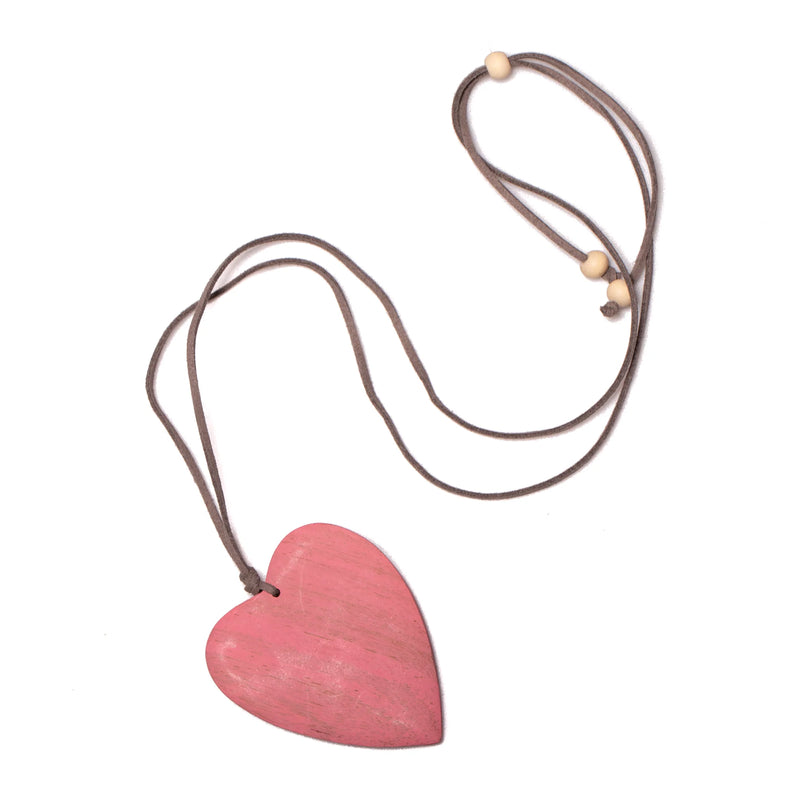 Wooden MATTE Heart Pendant On Suede