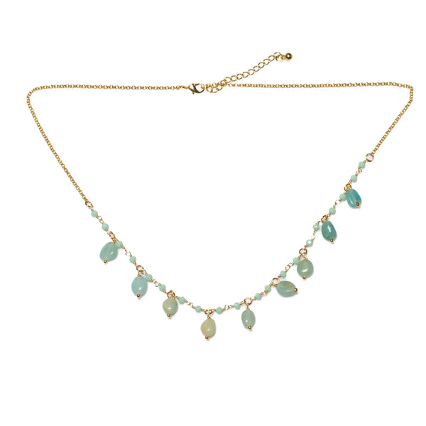 Amazonite & Glass Bead Droplet Necklace