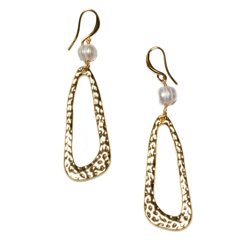 Hammered Oval Earrings w/ Pearl