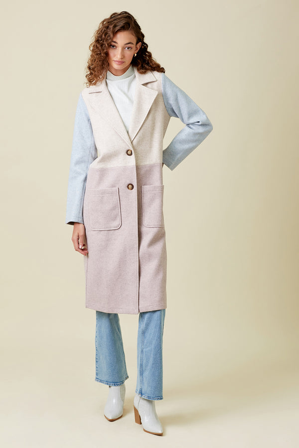 Colour Block Long Coat