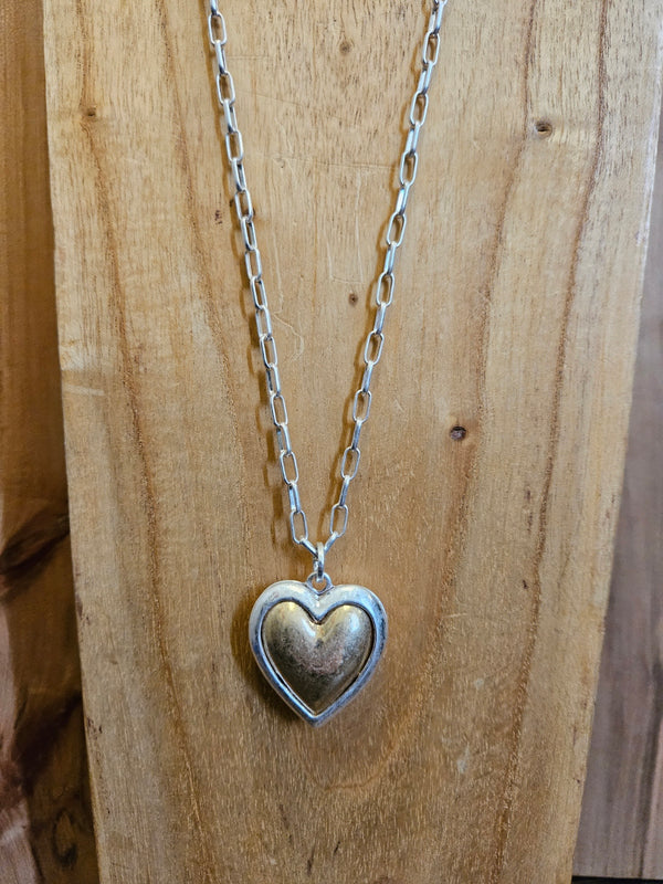 2 Tone Metal Heart Necklace