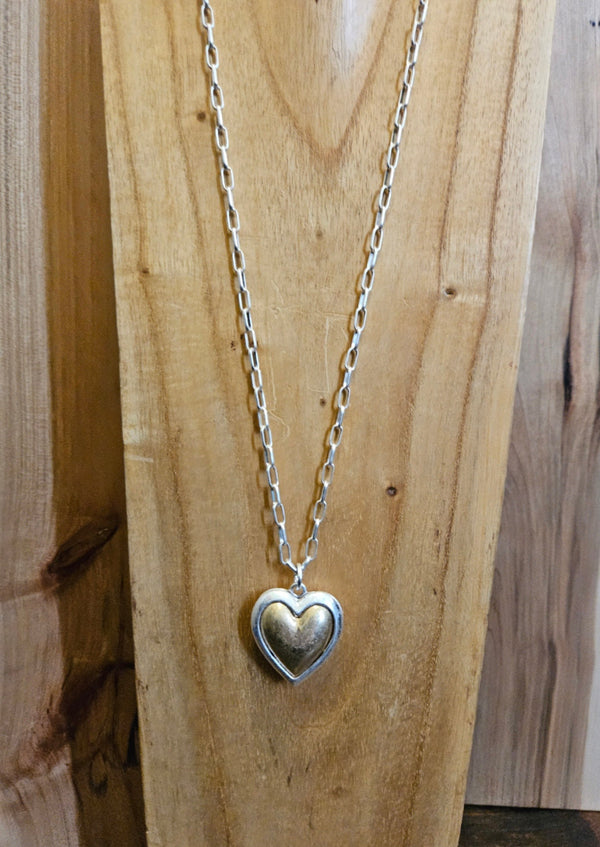 2 Tone Metal Heart Necklace