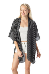 Stripe Print Kimono With Ruffle