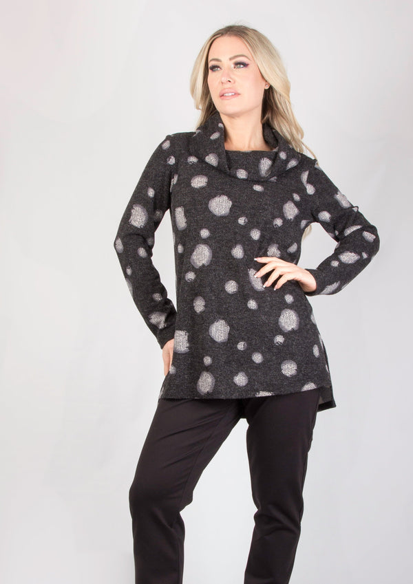 Abstract Dot L/S Cowl Neck