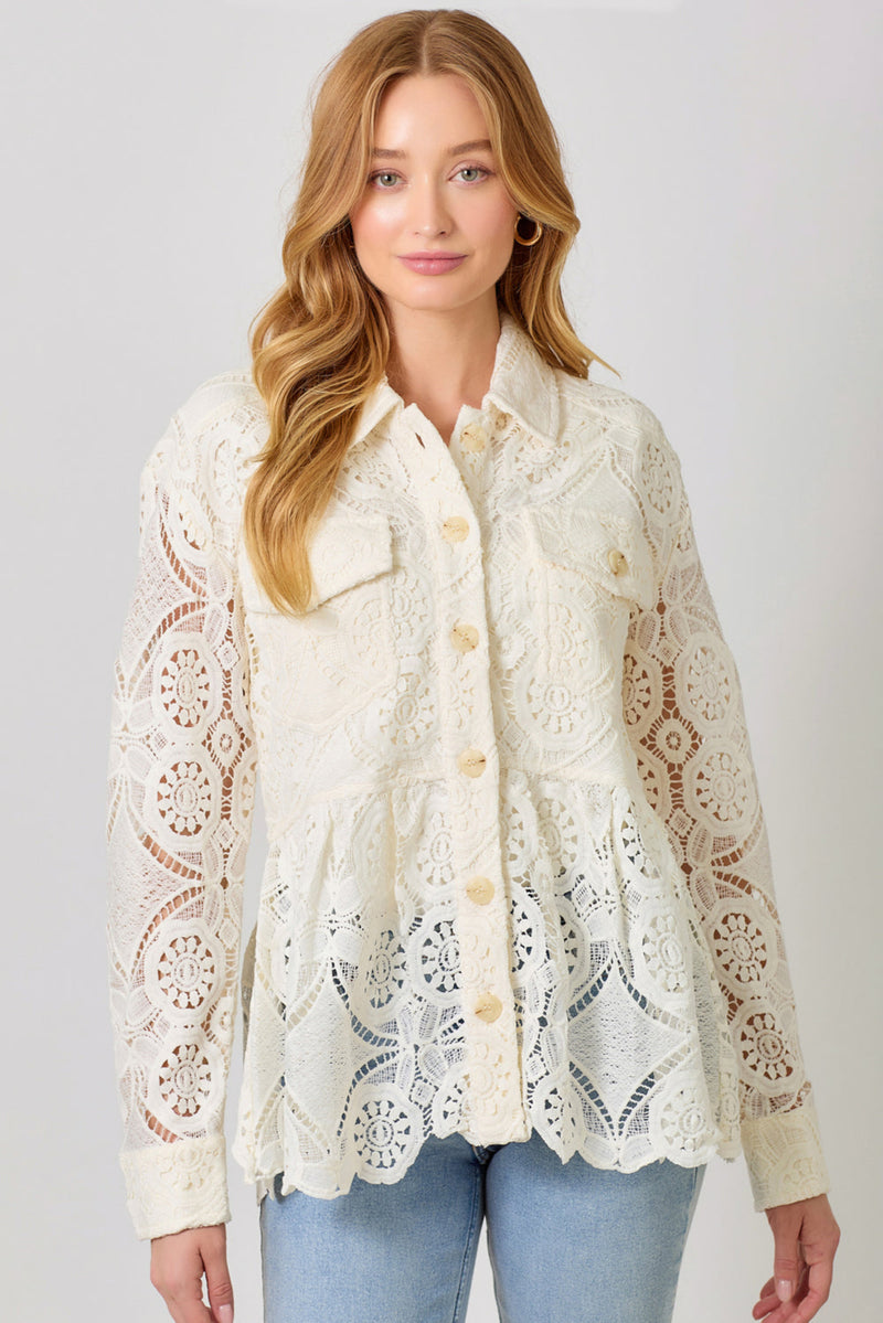 Lace Peplum Trucker Jacket