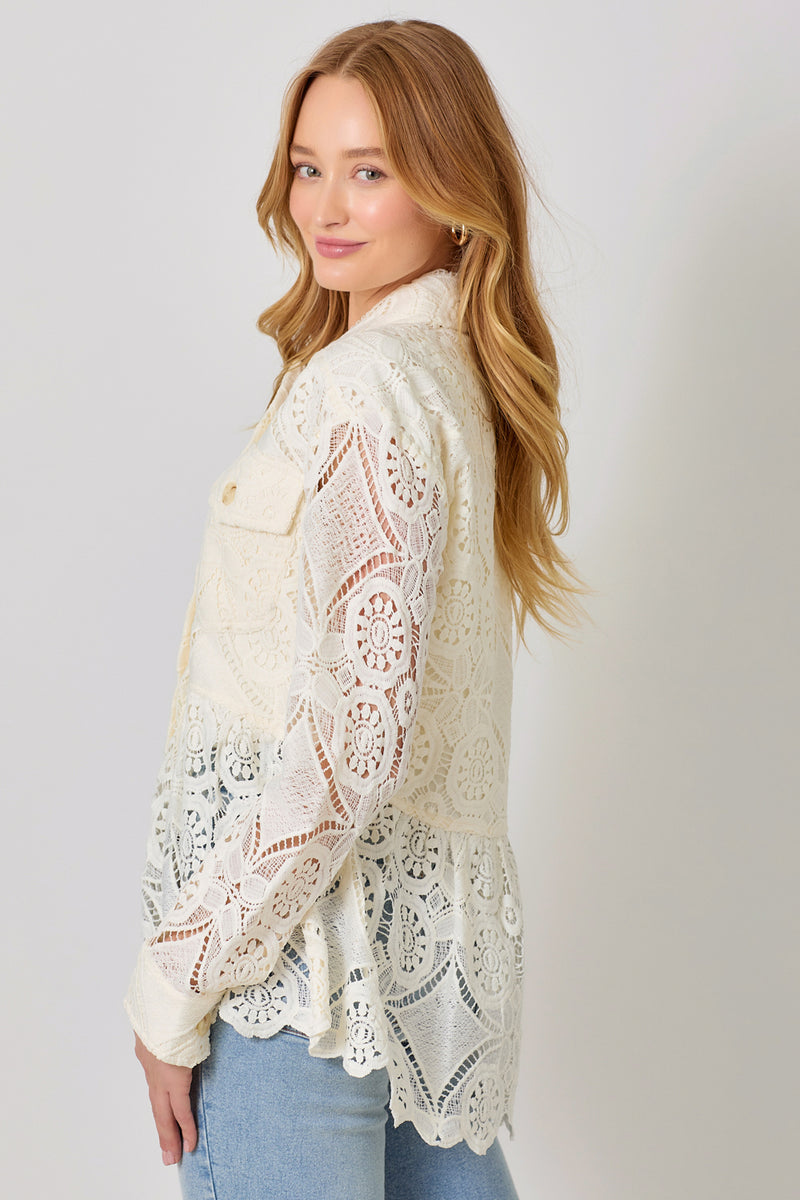 Lace Peplum Trucker Jacket