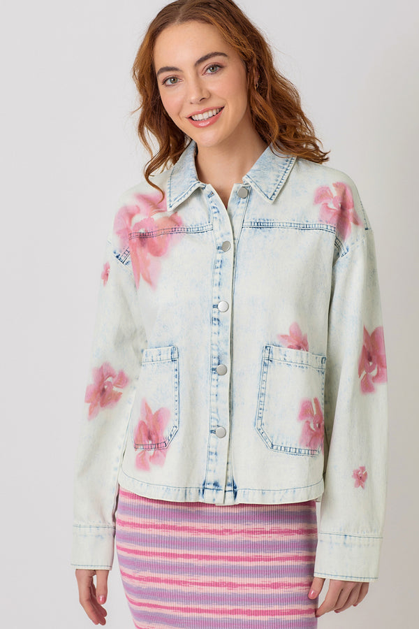 Floral Printed Denim Shacket