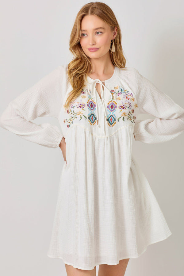 Embroidered Babydoll Dress