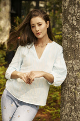 3/4 Sleeve Stripe Popover Blouse