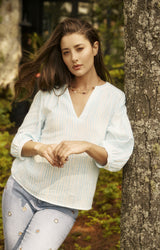 3/4 Sleeve Stripe Popover Blouse