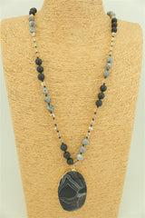 Beaded Black Quartz Necklace