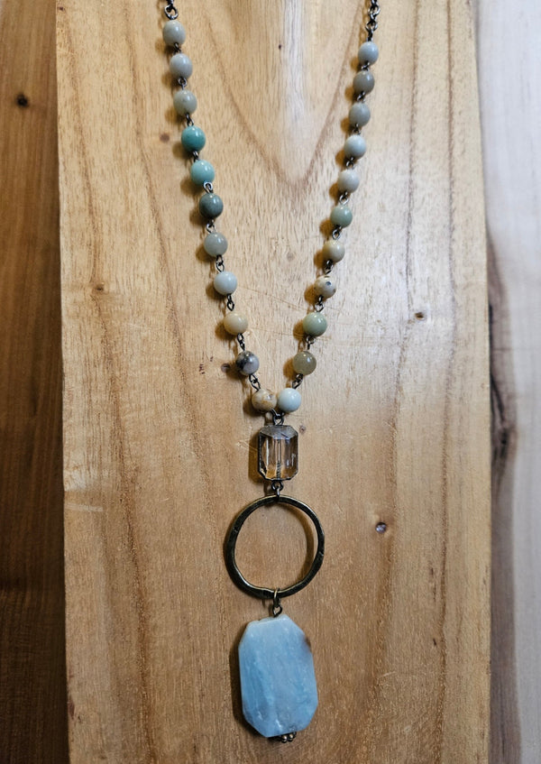 Aqua Bead Drop Necklace