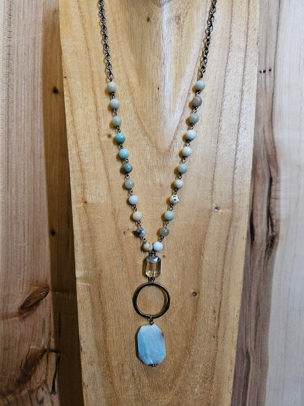 Aqua Bead Drop Necklace
