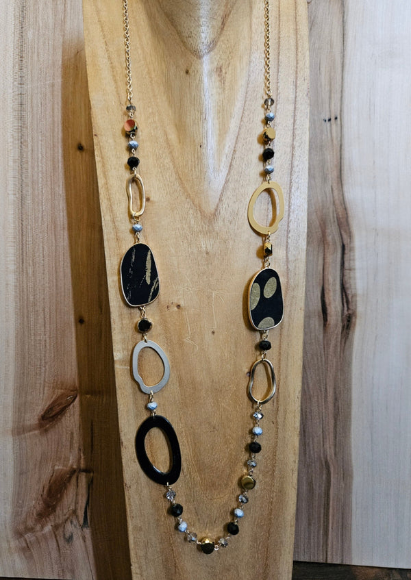 Black/Gold Crystal Bead Necklace