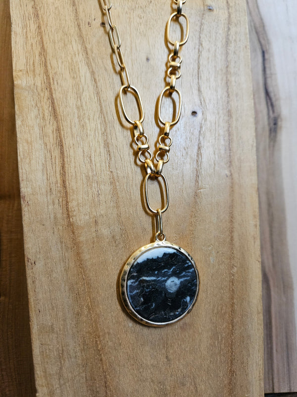 Black Marble Circle Necklace
