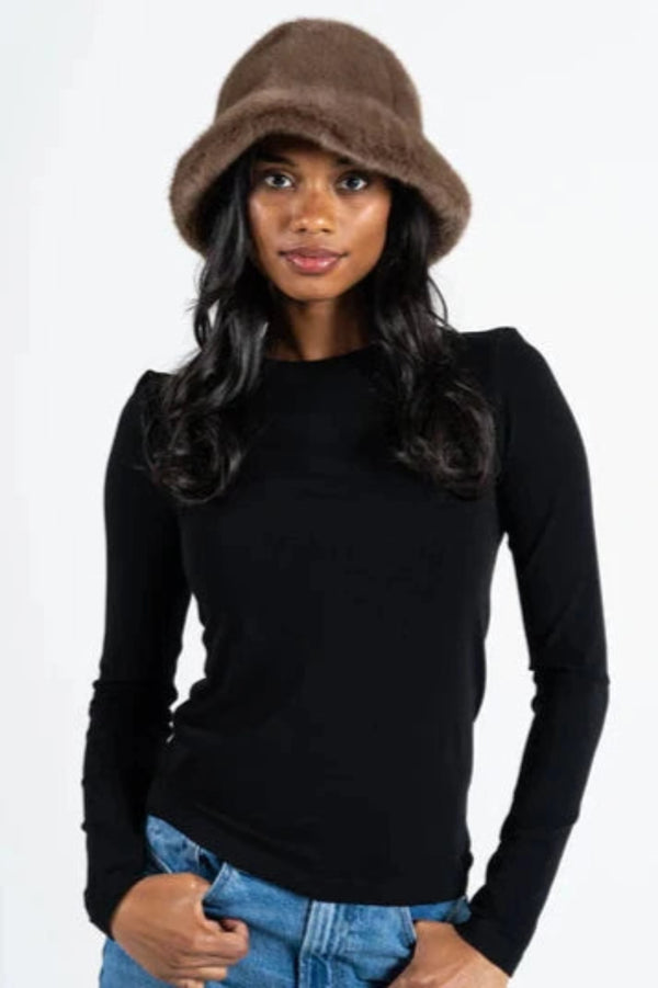 Faux Fur Bucket Hat BROWN