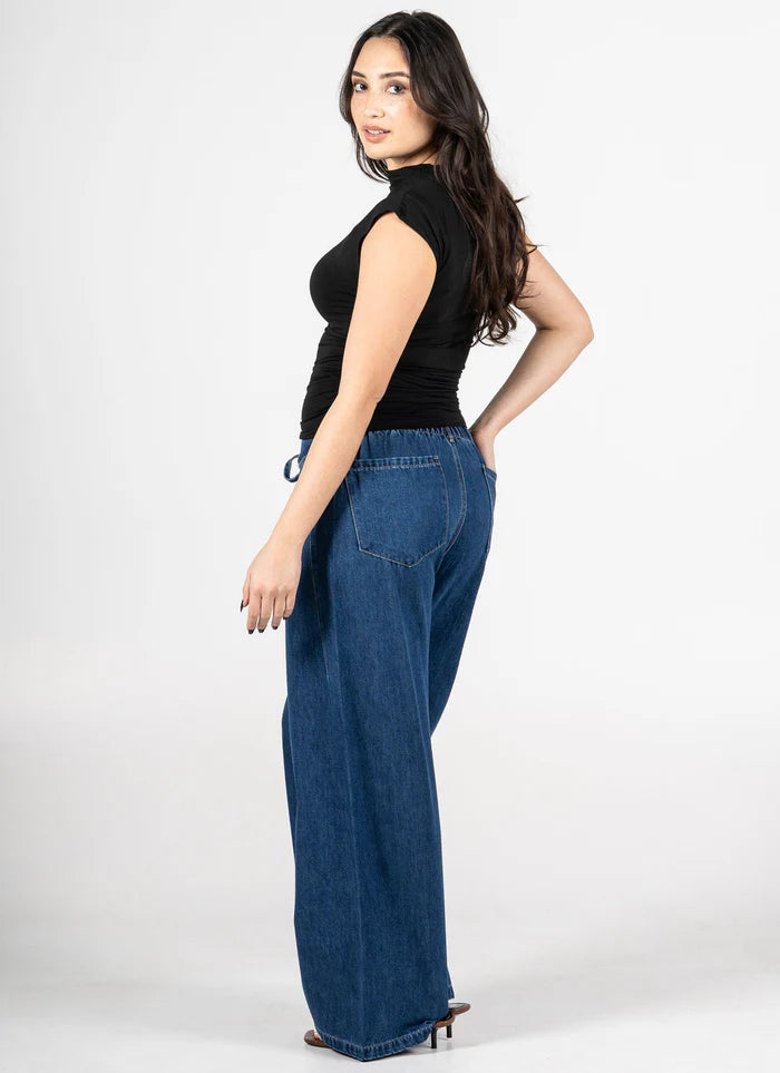 Wide Leg Front Tie Denim Pant