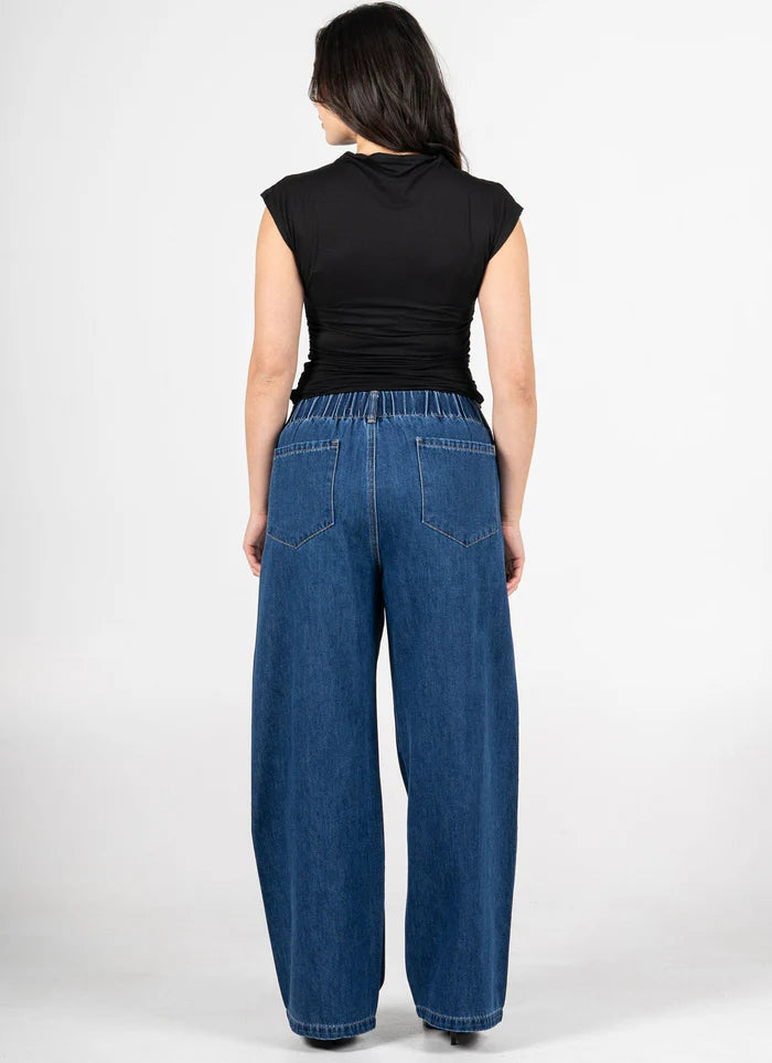 Wide Leg Front Tie Denim Pant