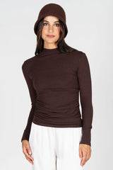 L/S Ruched High Neck Top
