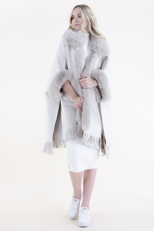 Fringe Suede Cape w/ Vegan Fur