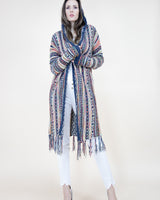 Fringe Stripe Cardigan with Hood